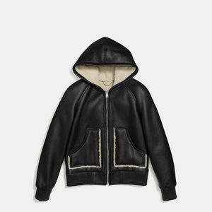 Coach 1941 Leather Shearling Ladies Hooded Bomber jacket